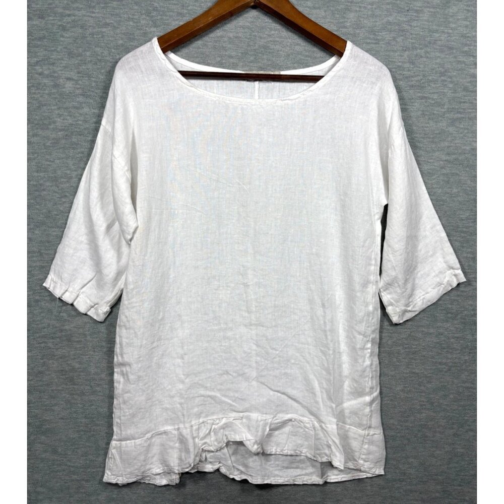 Lungo LArno Top‎ S Womens White 100% Linen Italy Lagenlook Beachy
